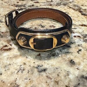Balenciaga Black Leather wrap bracelet with Gold Accents